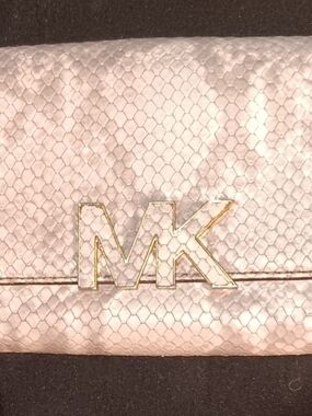 Michael Kors Beige Snake-Print Wallet with MK Logo